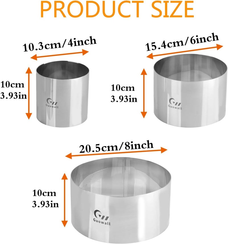 Guowall 4/6/8 inch Cake Ring Mold for Baking Seamless Mousse Mould Thickened Stainless Steel Round Pastry Biscuit Cutter - Height 4 in (10 cm) - Image 5